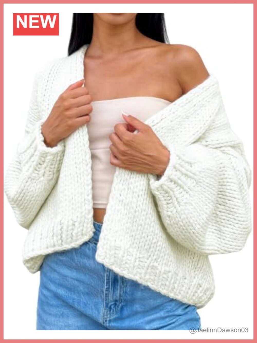 Crochet Chunky Knit Open Front Long Sleeve Cardigan Oversized Jumper
